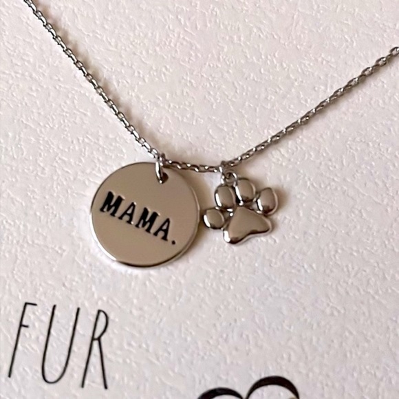 Brand New Rae Dunn Fur Mama Rhodium Plated Over Brass Necklace Dog Cat Lover Paw - Picture 8 of 12